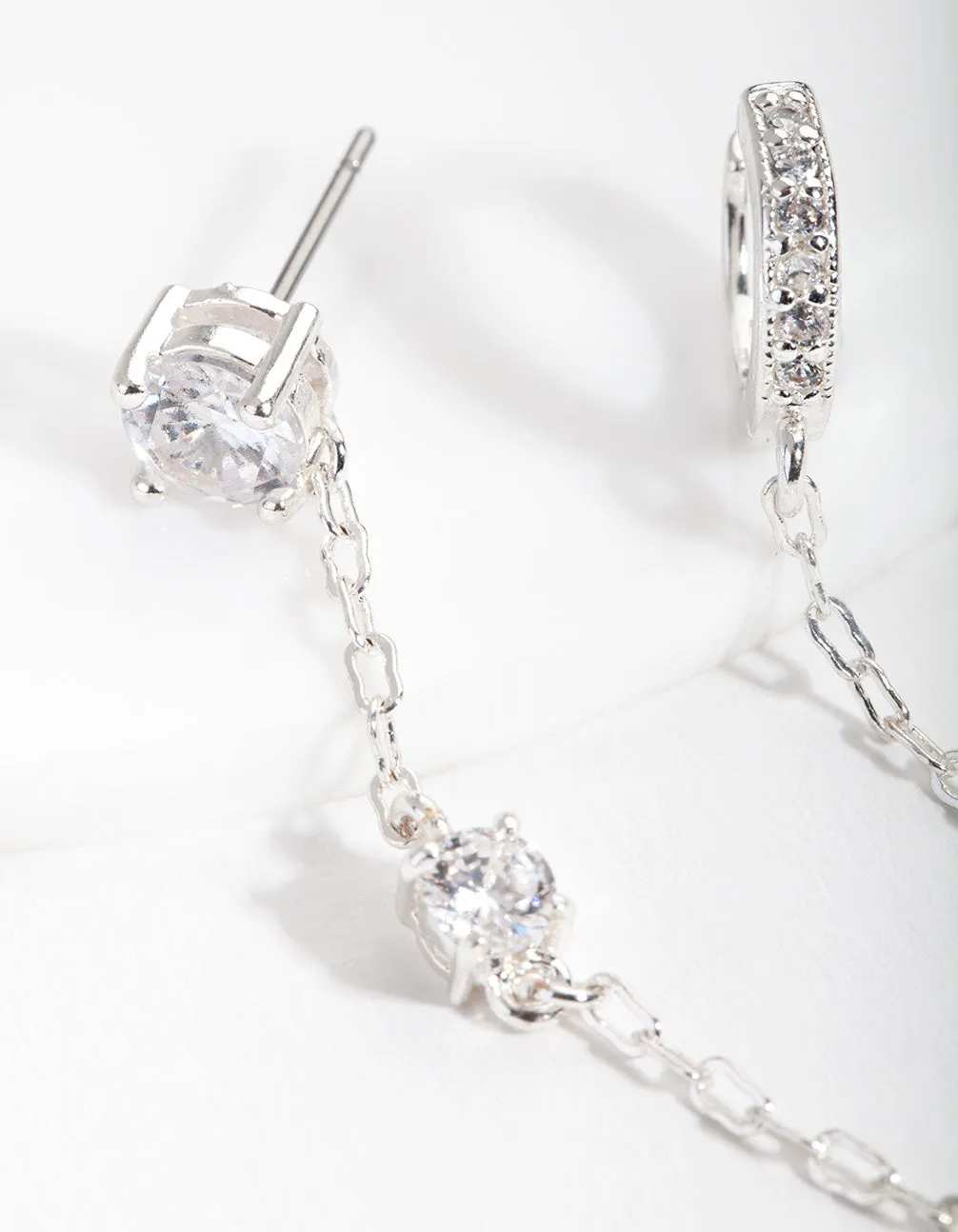 Silver Stud & Chain Diamante Huggie Earrings sold by lovisa product image thumbnail 2