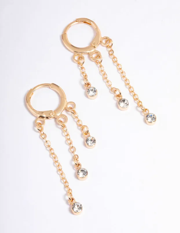 Gold Graduating Diamante Chain Huggie Earrings sold by lovisa