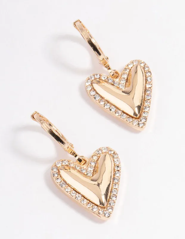 Gold Diamante Edge Heart Huggie Earrings sold by lovisa