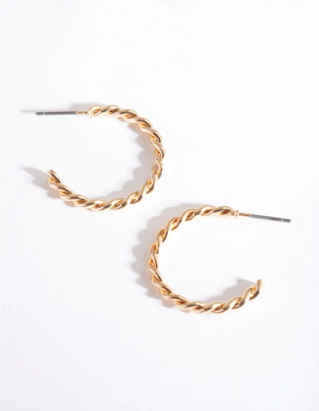 Gold Twisted Hoop Earrings sold by lovisa