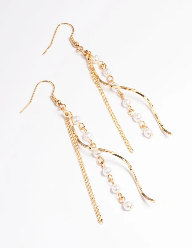Gold Pearl Chain Spiral Drop Earrings sold by lovisa