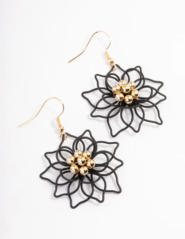 Black Wire Flower Drop Earrings sold by lovisa