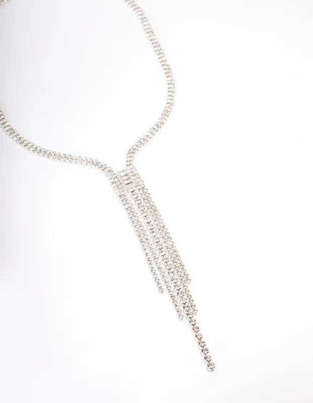 Silver Duo Diamante Drop Necklace sold by lovisa