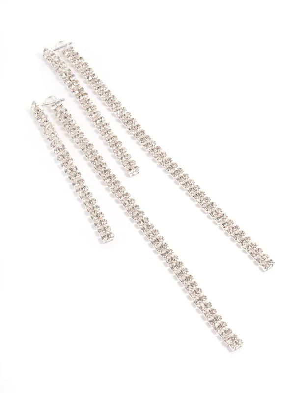 Silver Front & Back Diamante Drop Earrings sold by lovisa
