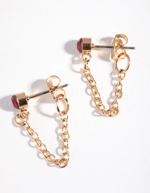 Gold Red Stone Chain Stud Earrings sold by lovisa