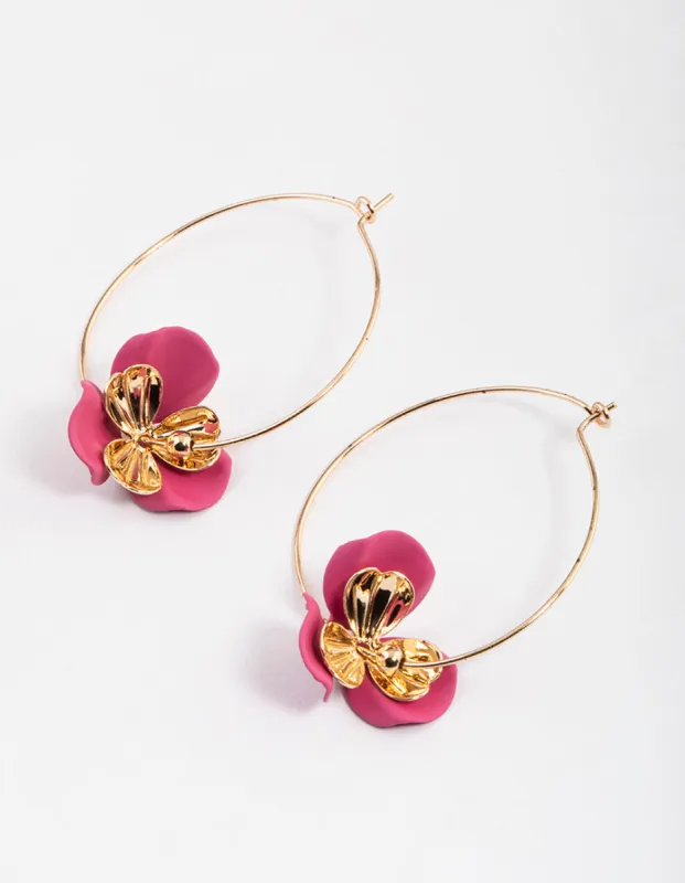 Fuchsia Large Flower Hoop Earrings sold by lovisa