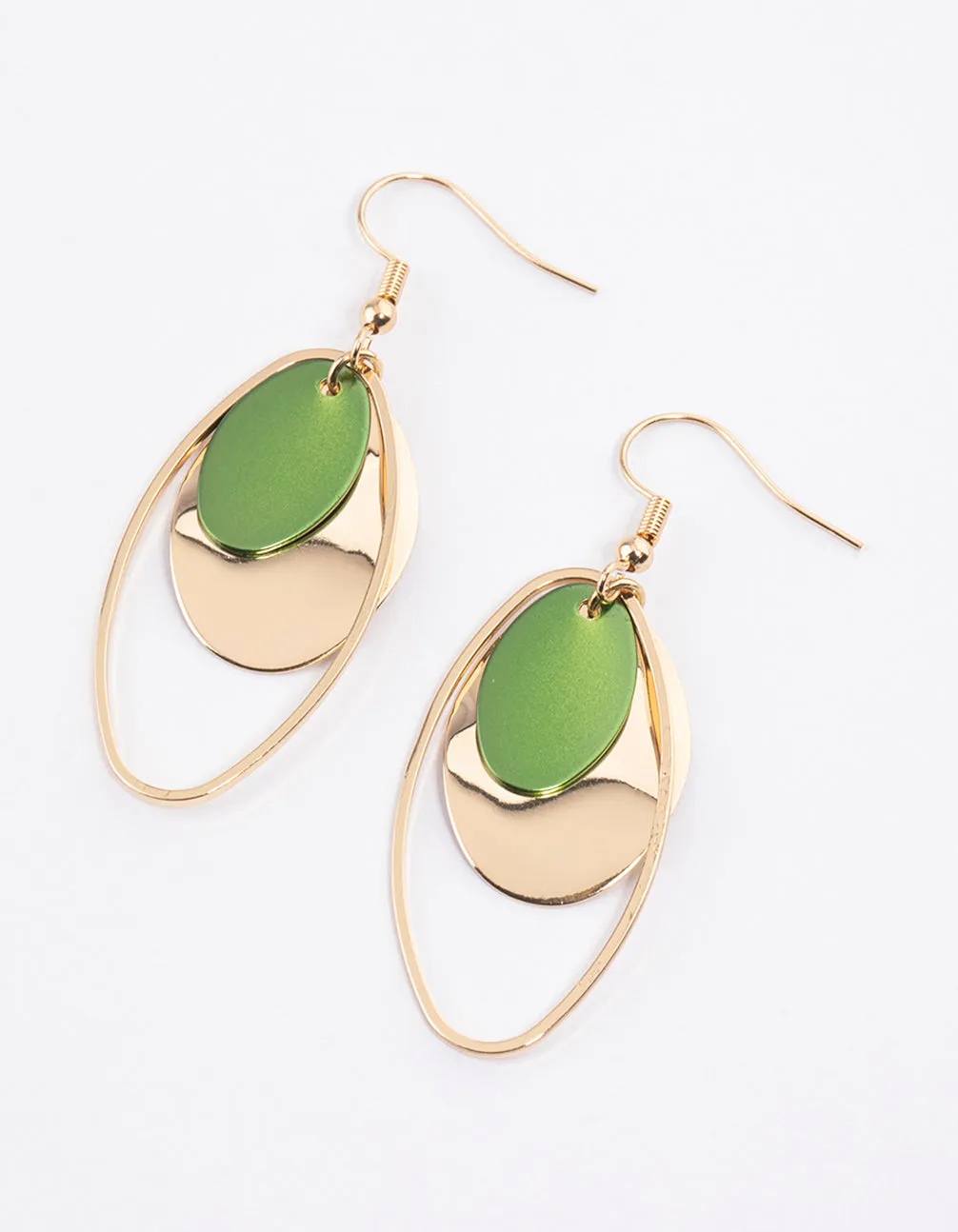 Green Oval Open Disc Drop Earrings sold by lovisa