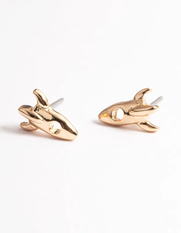 Gold Spaceship Stud Earrings made by lovisa
