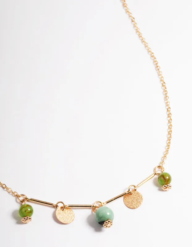 Gold Green Bead & Disc Necklace sold by lovisa