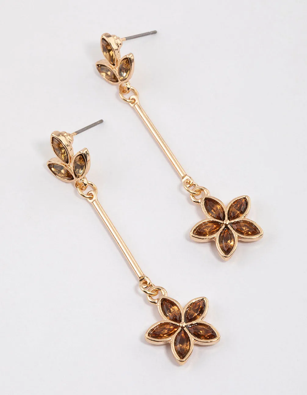 Gold Stick Diamante Floral Drop Earrings sold by lovisa