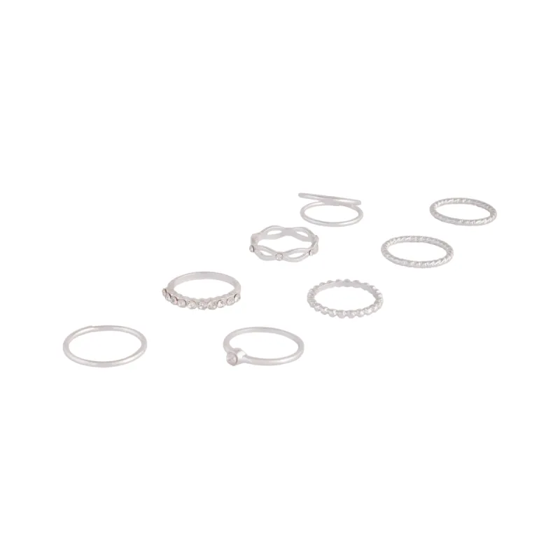 Silver Diamond Cut Twist Ring 8-Pack sold by lovisa