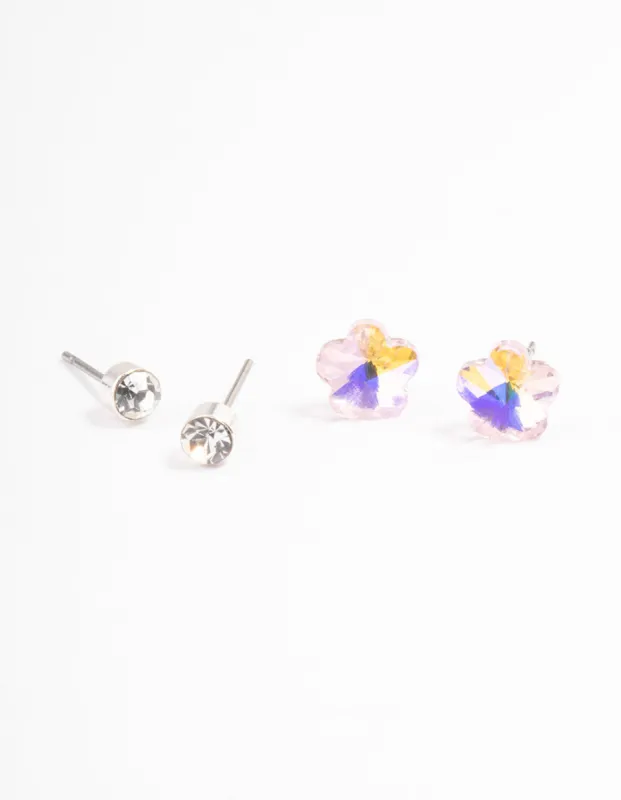 Silver Diamante & Flower Earrings Pack sold by lovisa
