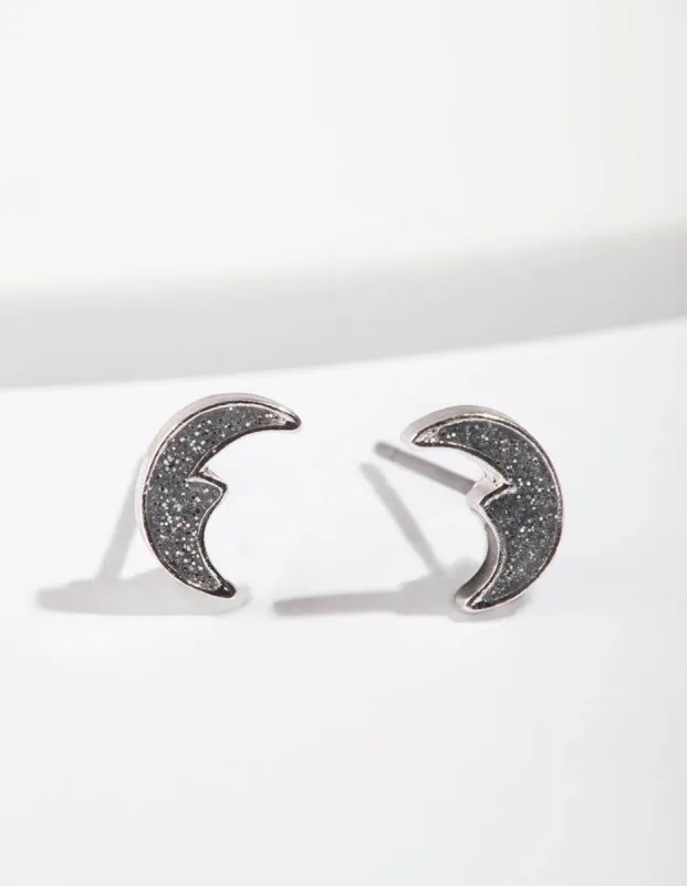 Silver Glitter Moon Stud Earrings sold by lovisa