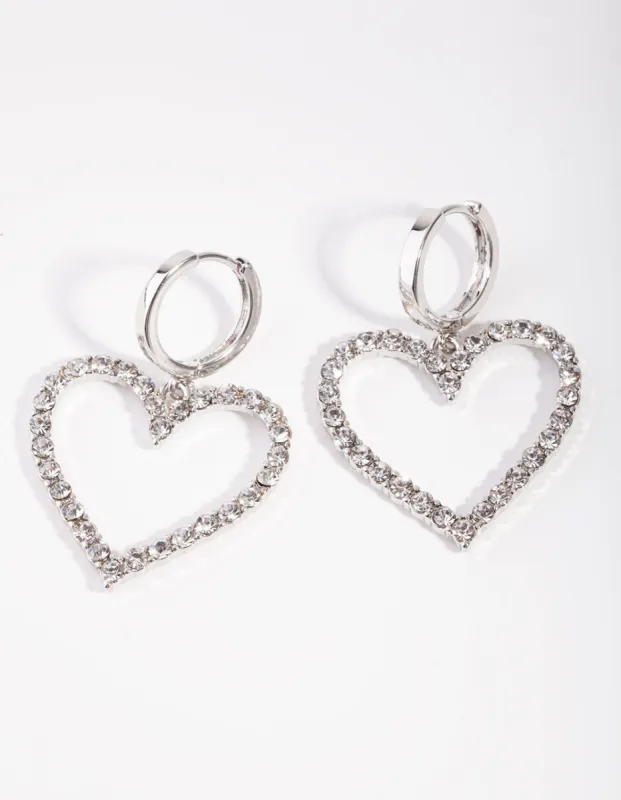 Silver Diamond Heart Huggie Earrings sold by lovisa