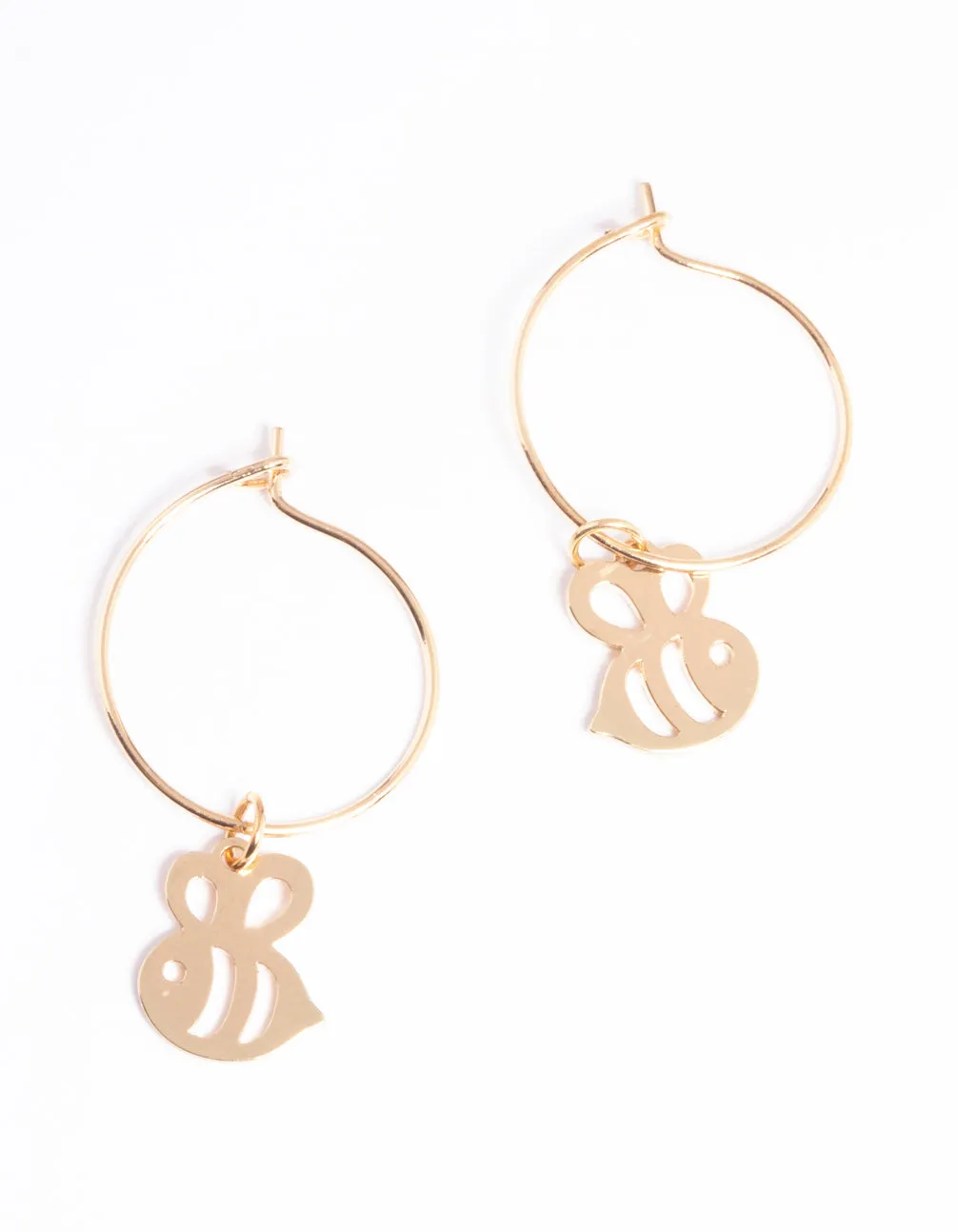 Gold Cut Out Bee Hoop Earrings sold by lovisa