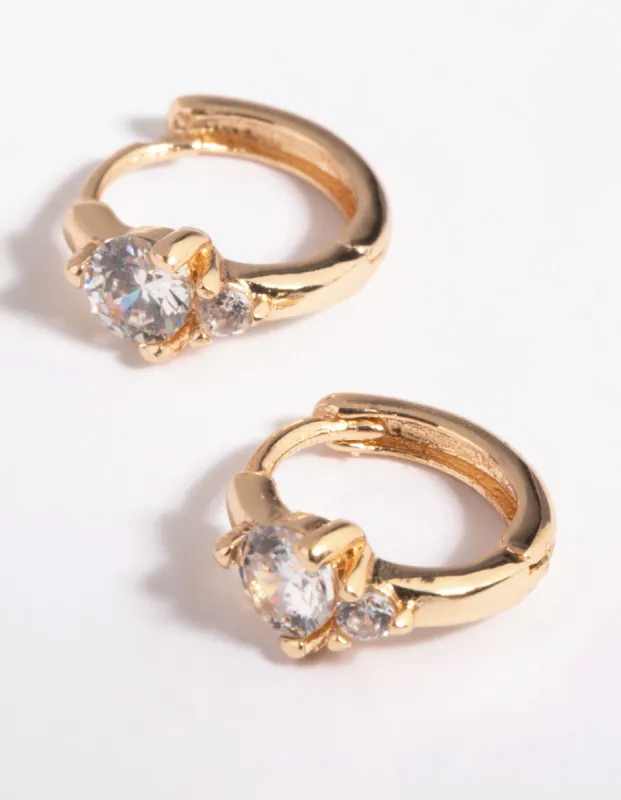 Gold Cubic Zirconia Huggie Hoop Earrings sold by lovisa