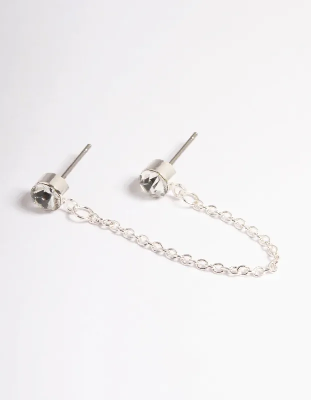 Silver Double Diamante Chain Earrings sold by lovisa