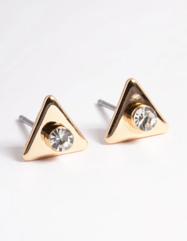 Gold Diamante Triangle Stud Earrings sold by lovisa