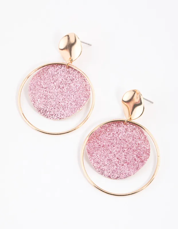 Pink Glitter Mixed Disc Drop Earrings sold by lovisa