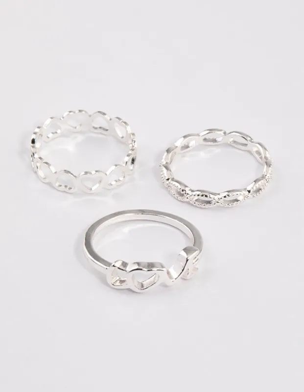Silver Love & Heart Ring Pack sold by lovisa