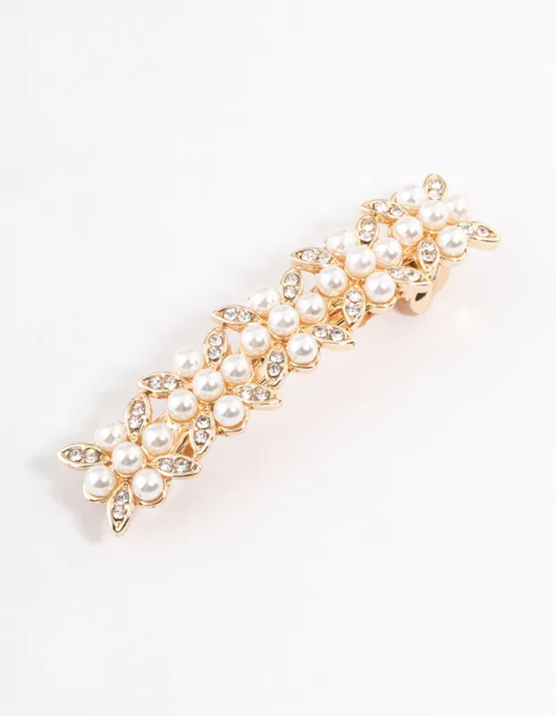Gold Diamante & Pearl Floral Hair Clip sold by lovisa