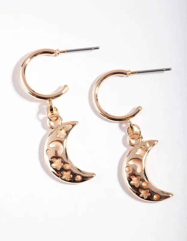 Gold Cut Out Moon Hoop Earrings sold by lovisa
