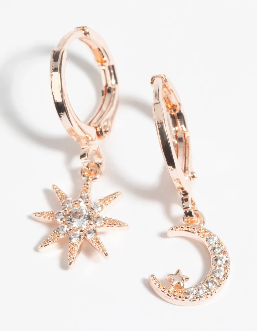 Rose Gold Diamante Celestial Huggie Hoop Earrings sold by lovisa