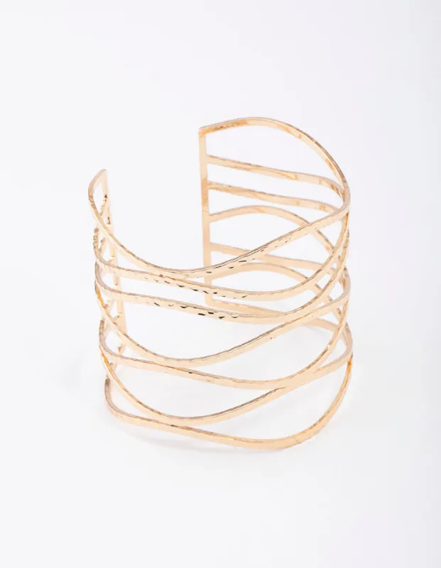 Gold Large Wavy Hammered Cuff Bangle sold by lovisa