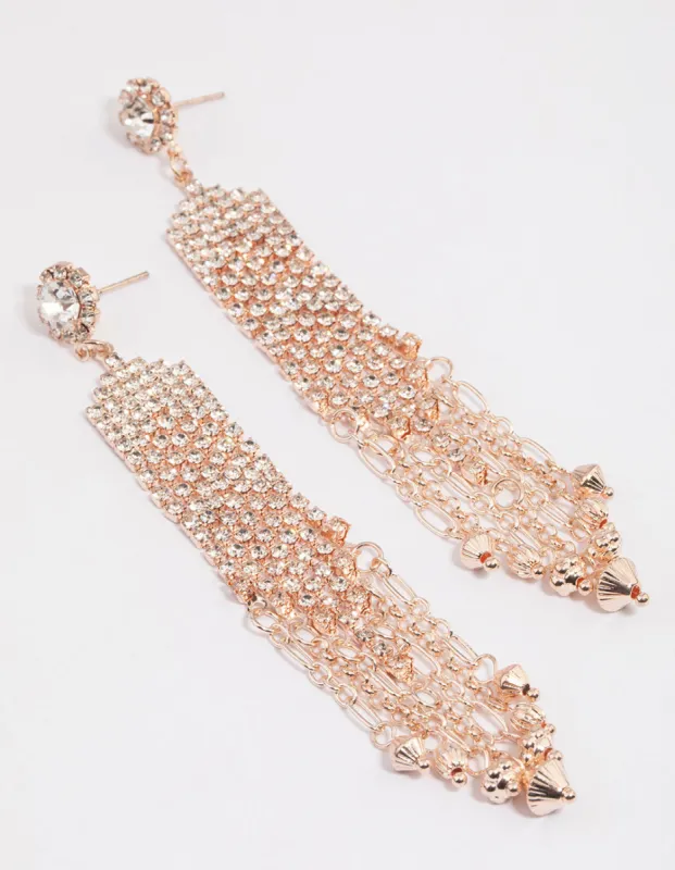 Gold Mixed Diamante & Cupchain Drop Earrings sold by lovisa