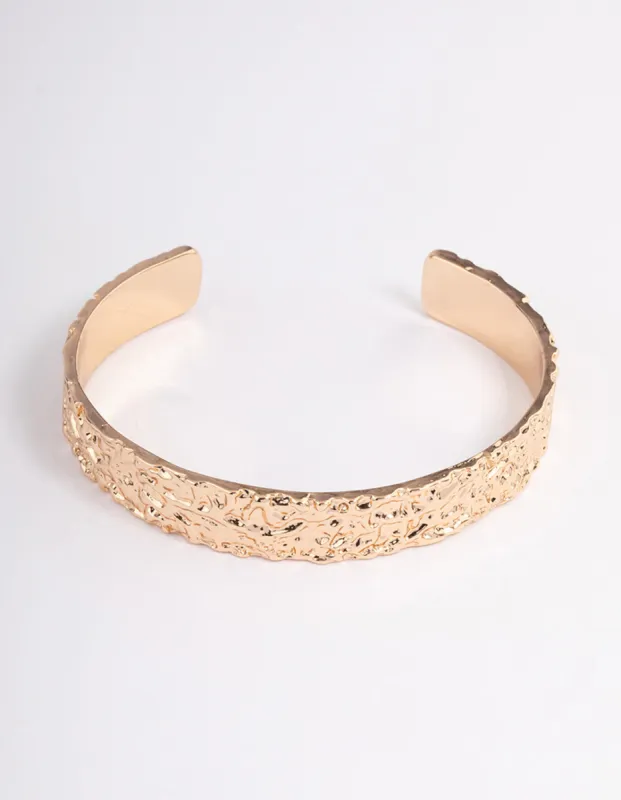 Gold Hammered Cuff Bangle sold by lovisa