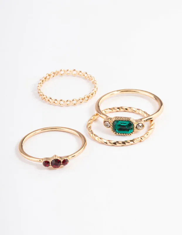 Gold Emerald & Round Stone Ring 5-Pack sold by lovisa