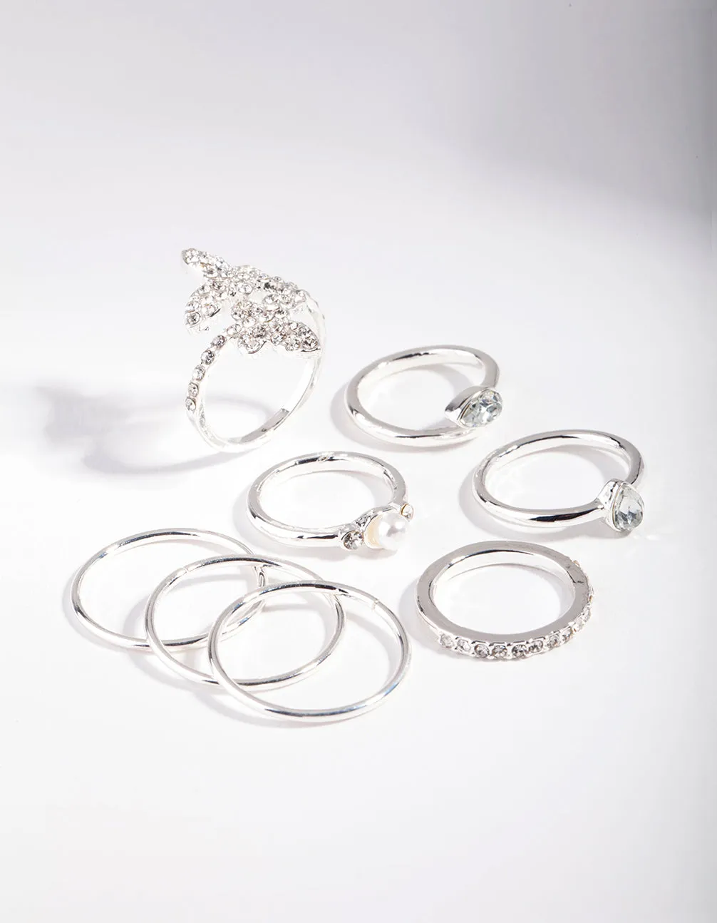Silver Butterfly Diamante Ring 8-Pack sold by lovisa