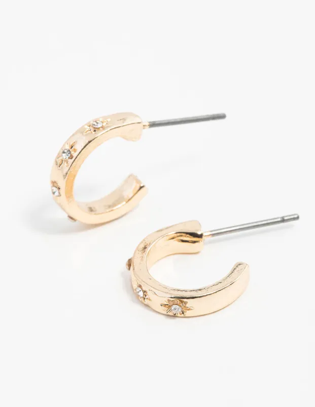 Gold Diamante Star Huggie Hoop Earrings sold by lovisa