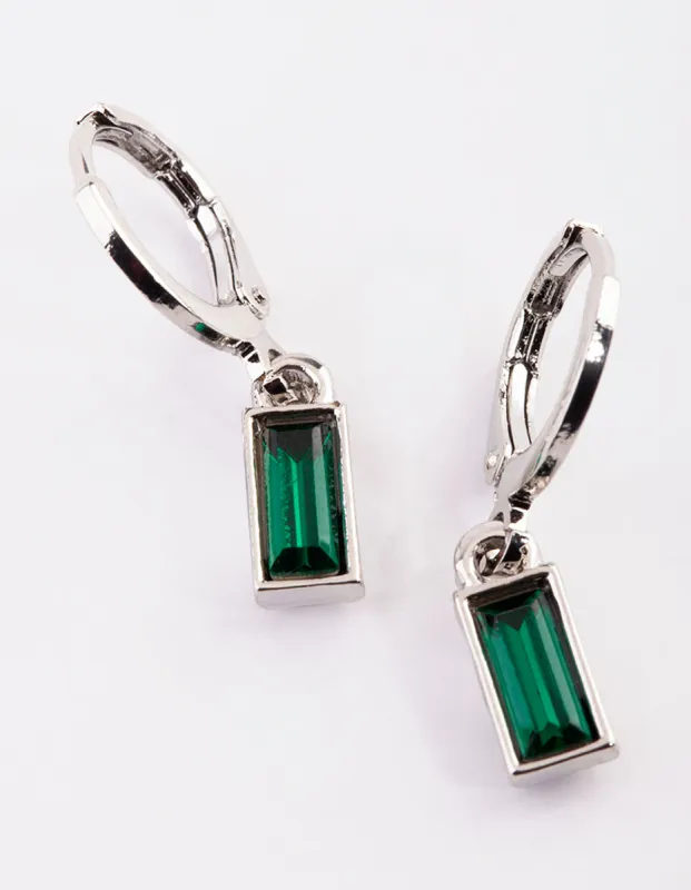 Rhodium Green Diamante Huggie Hoop Earrings sold by lovisa