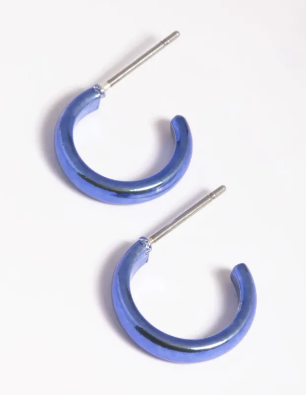 Matte Blue Metallic Huggie Hoop Earrings sold by lovisa