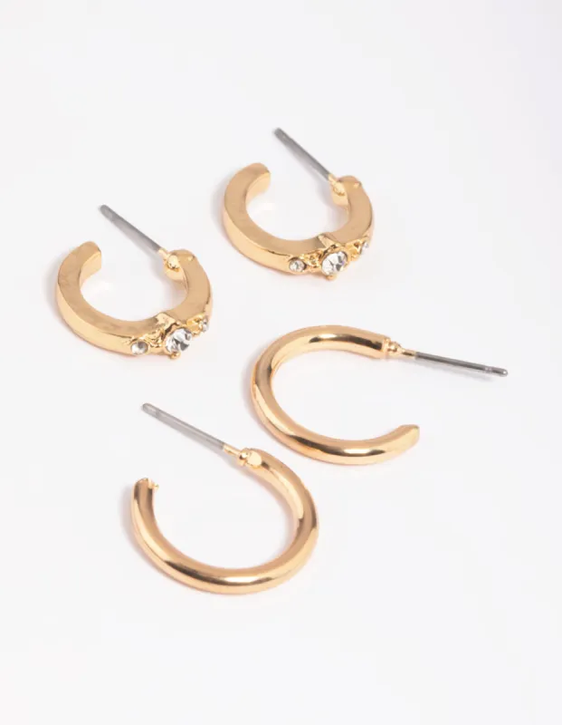 Gold Diamante Huggie Hoop Earring Pack sold by lovisa