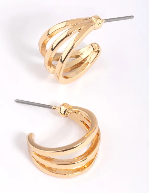 Gold Triple Row Huggie Hoop Earrings sold by lovisa