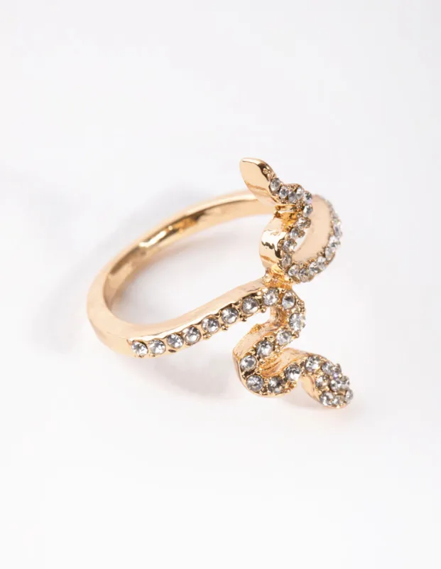 Gold Diamante Snake Ring sold by lovisa