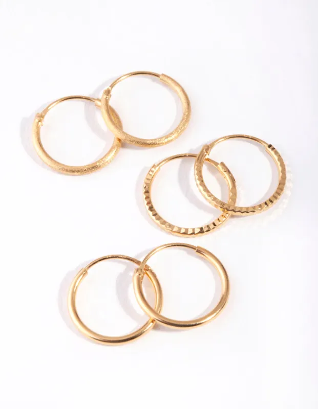 Gold Plated Sterling Silver Medium Textured Hoop Pack Earring sold by lovisa