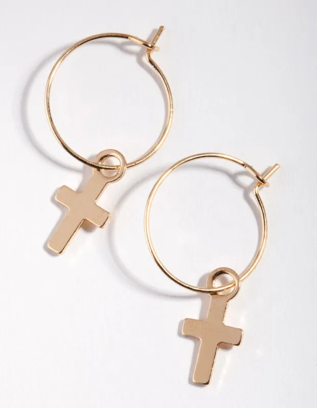 Gold Simple Cross Hoop Earrings sold by lovisa