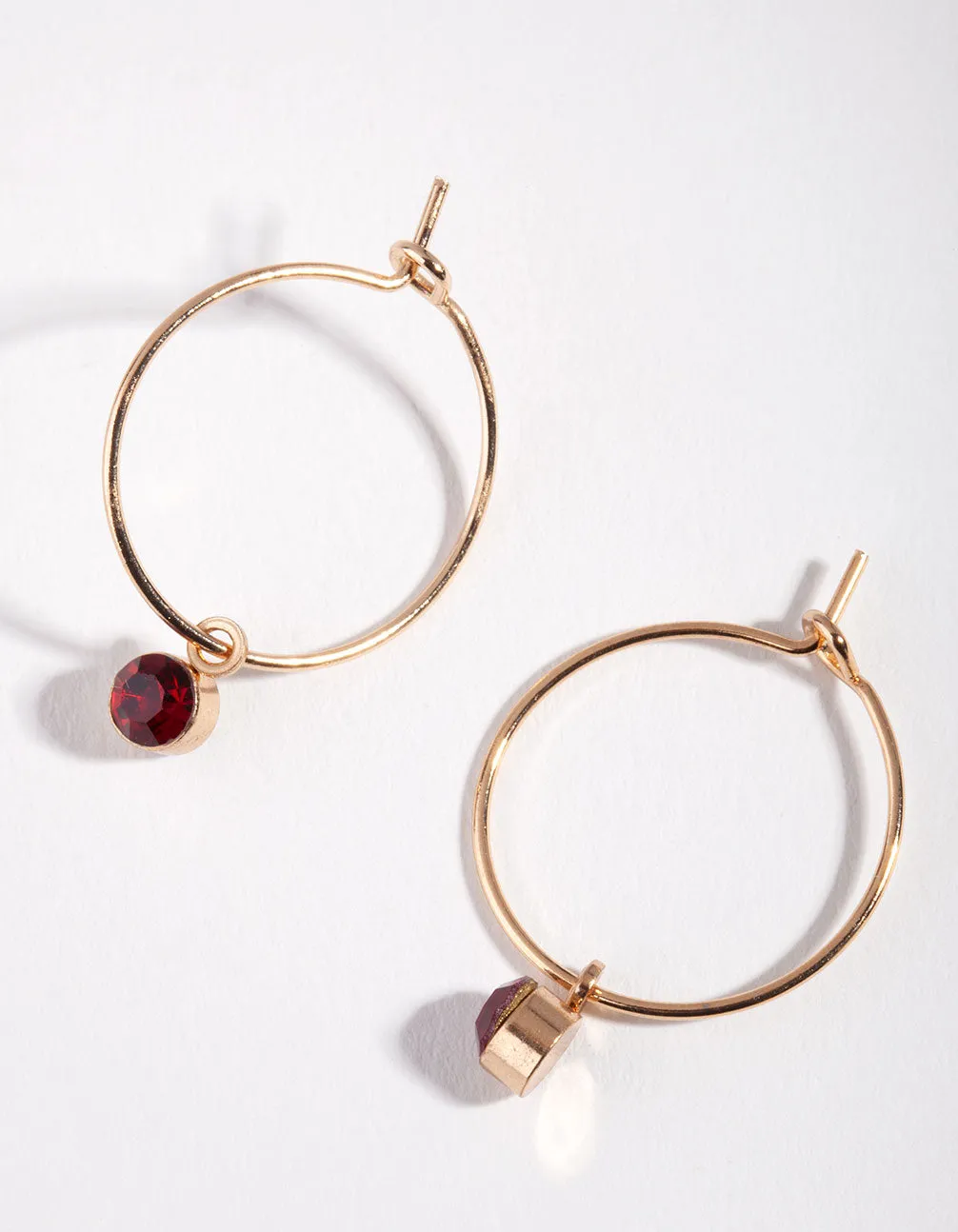 Gold Red Stone Fine Hoop Earrings sold by lovisa