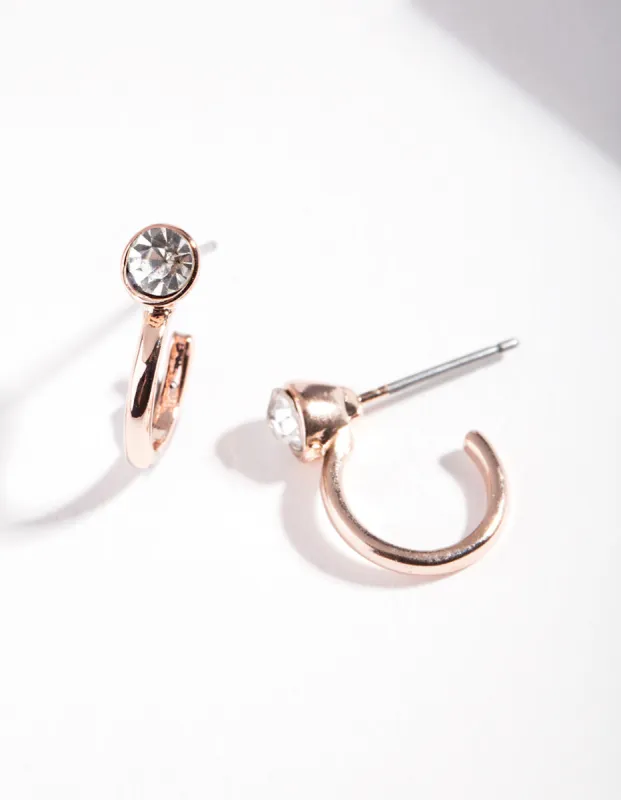 Rose Gold Half Hoop Single Diamante Earrings sold by lovisa