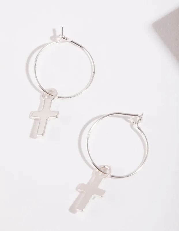 Silver Cross Hoop Earrings sold by lovisa