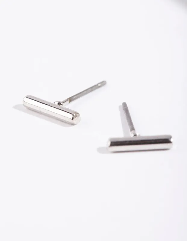 Rhodium Simple Bar Stud Earrings sold by lovisa