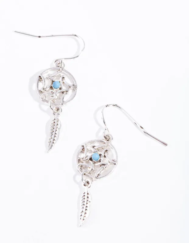 Antique Silver Mini Dream Catcher Drop Earrings sold by lovisa