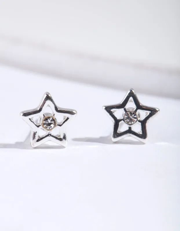 Silver Diamante Star Stud Earrings sold by lovisa