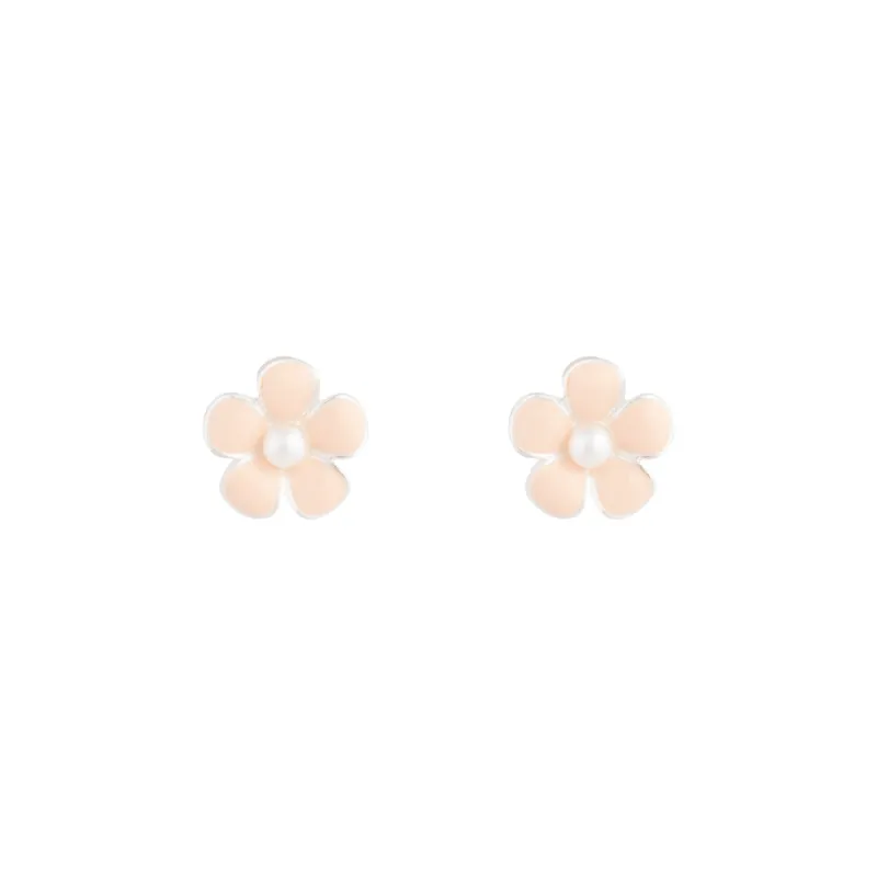 Rhodium Pink Daisy Stud Earrings sold by lovisa