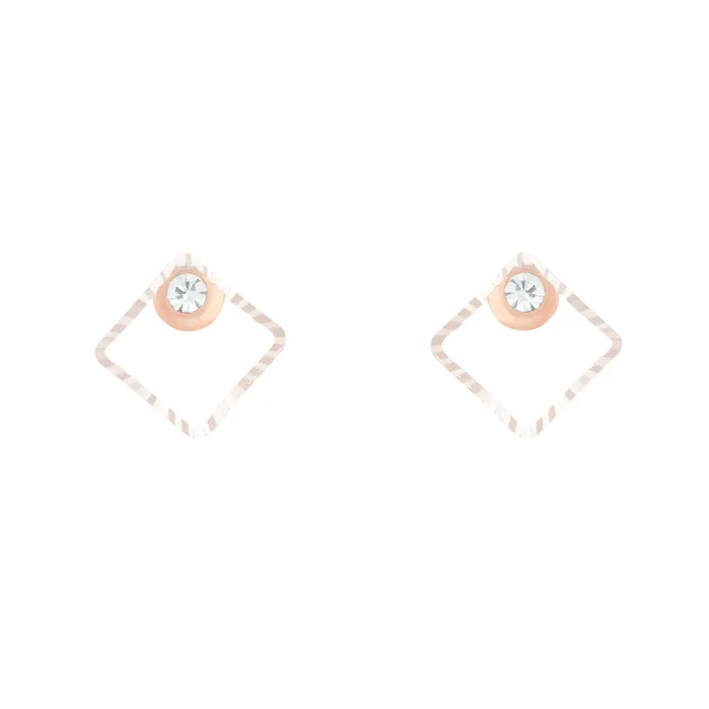 Rose Gold Geometric Square Diamante Stud Earrings sold by lovisa