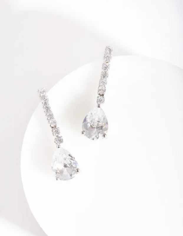 Rhodium Cubic Zirconia Pear Cupchain Drop Earrings sold by lovisa