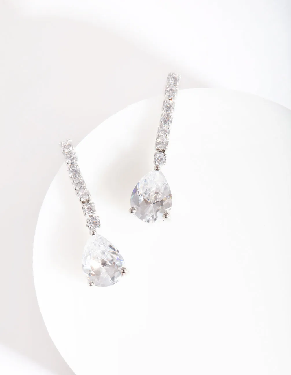 Rhodium Cubic Zirconia Pear Cupchain Drop Earrings sold by lovisa